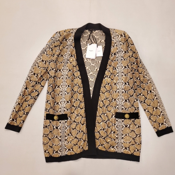 NWT$2,890 Balmain Sequined Python Print  Cardigan Top Sweater Sz FR42 (US Large) - Picture 5 of 15